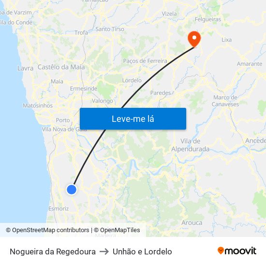 Nogueira da Regedoura to Unhão e Lordelo map