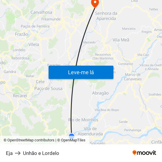 Eja to Unhão e Lordelo map