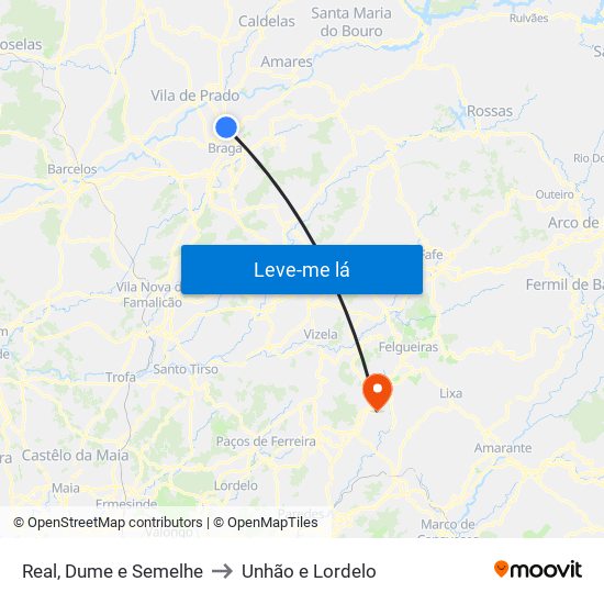 Real, Dume e Semelhe to Unhão e Lordelo map