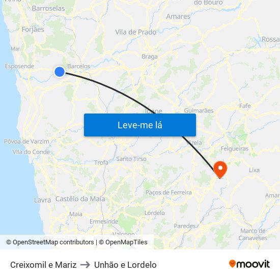 Creixomil e Mariz to Unhão e Lordelo map