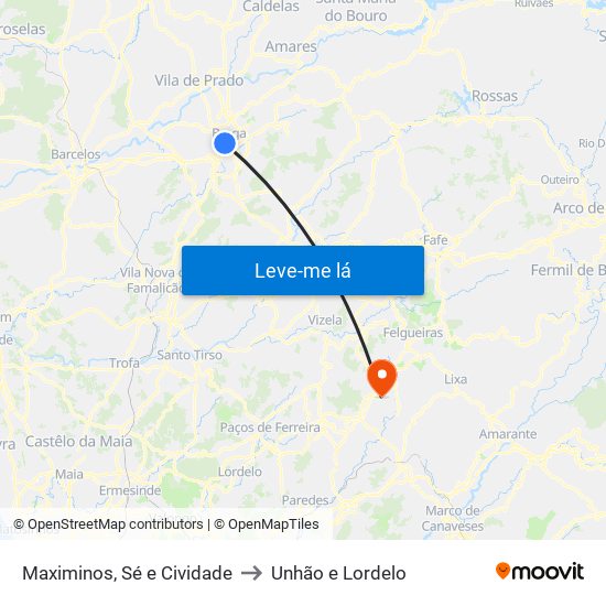 Maximinos, Sé e Cividade to Unhão e Lordelo map