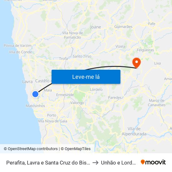 Perafita, Lavra e Santa Cruz do Bispo to Unhão e Lordelo map