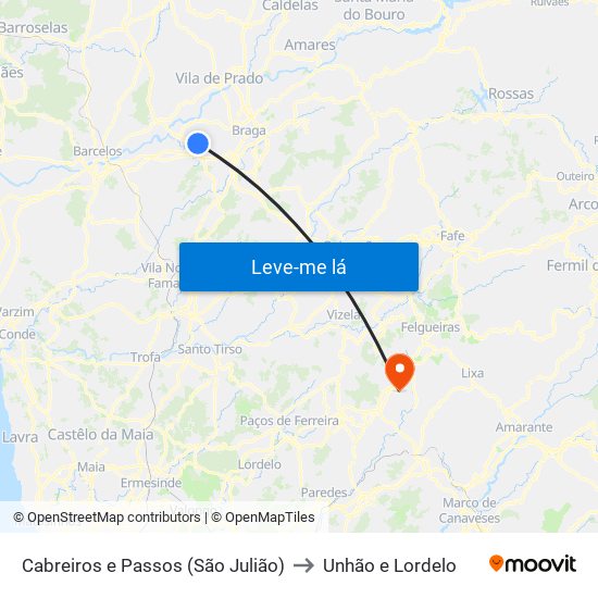 Cabreiros e Passos (São Julião) to Unhão e Lordelo map