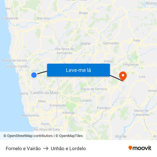 Fornelo e Vairão to Unhão e Lordelo map