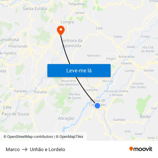 Marco to Unhão e Lordelo map