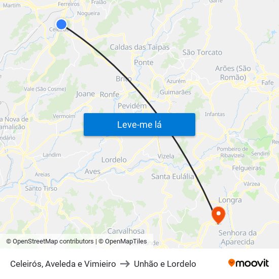 Celeirós, Aveleda e Vimieiro to Unhão e Lordelo map