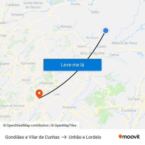 Gondiães e Vilar de Cunhas to Unhão e Lordelo map