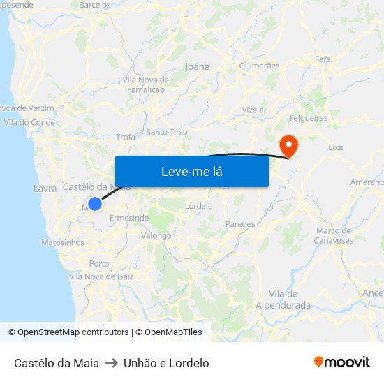 Castêlo da Maia to Unhão e Lordelo map