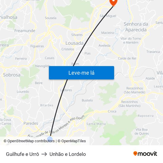 Guilhufe e Urrô to Unhão e Lordelo map