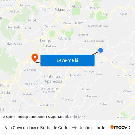 Vila Cova da Lixa e Borba de Godim to Unhão e Lordelo map