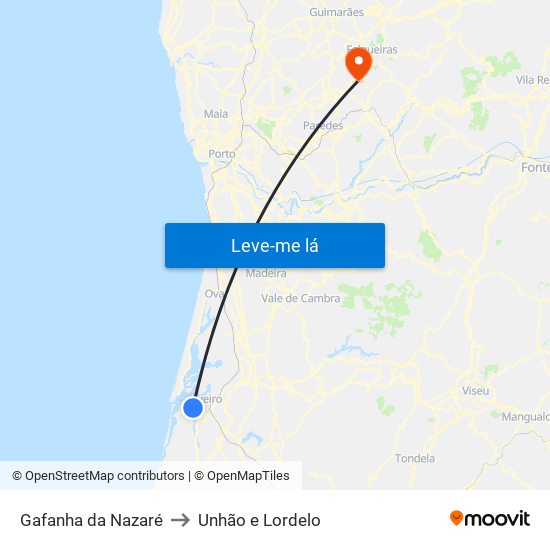 Gafanha da Nazaré to Unhão e Lordelo map