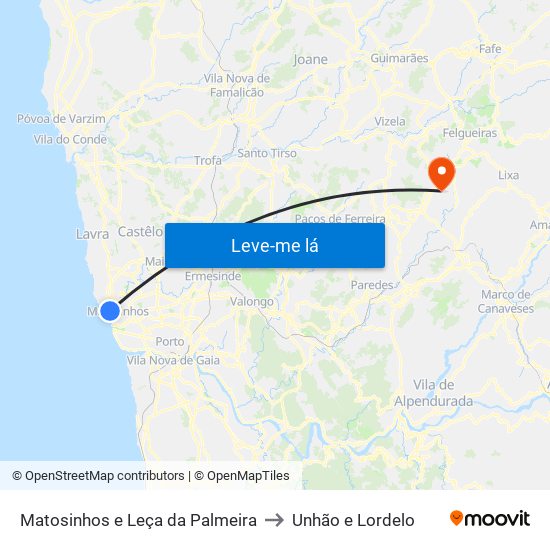 Matosinhos e Leça da Palmeira to Unhão e Lordelo map