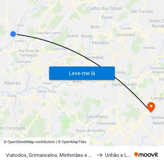 Viatodos, Grimancelos, Minhotães e Monte de Fralães to Unhão e Lordelo map