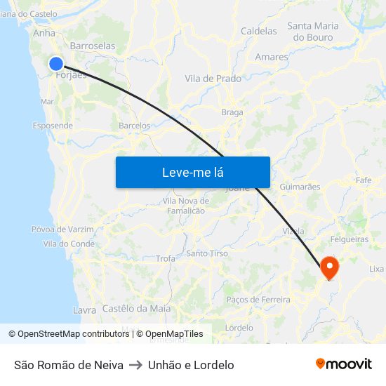 São Romão de Neiva to Unhão e Lordelo map