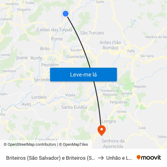 Briteiros (São Salvador) e Briteiros (Santa Leocádia) to Unhão e Lordelo map