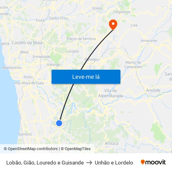Lobão, Gião, Louredo e Guisande to Unhão e Lordelo map