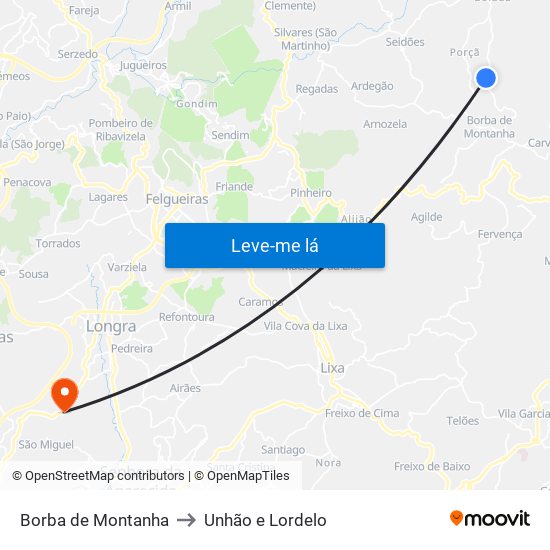 Borba de Montanha to Unhão e Lordelo map