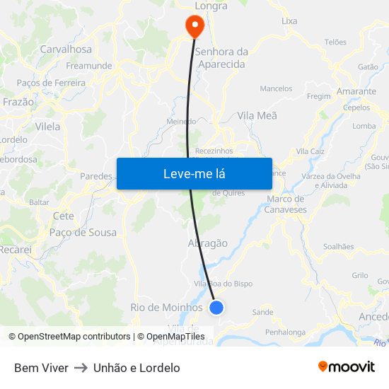 Bem Viver to Unhão e Lordelo map