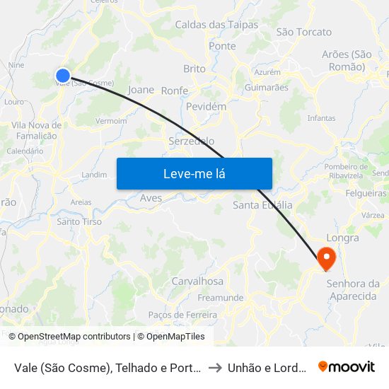 Vale (São Cosme), Telhado e Portela to Unhão e Lordelo map