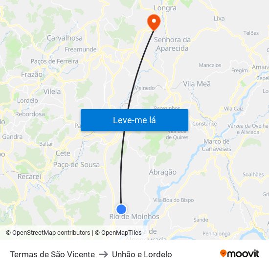 Termas de São Vicente to Unhão e Lordelo map
