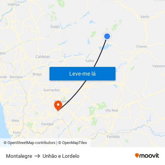 Montalegre to Unhão e Lordelo map