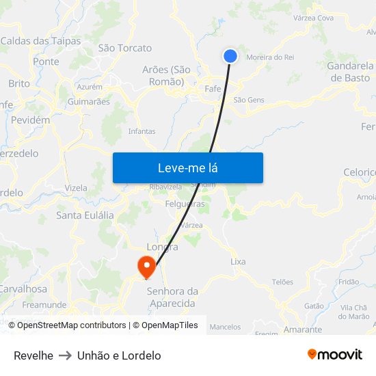 Revelhe to Unhão e Lordelo map