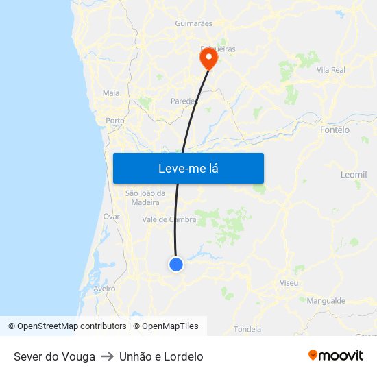 Sever do Vouga to Unhão e Lordelo map