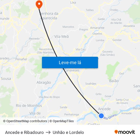 Ancede e Ribadouro to Unhão e Lordelo map