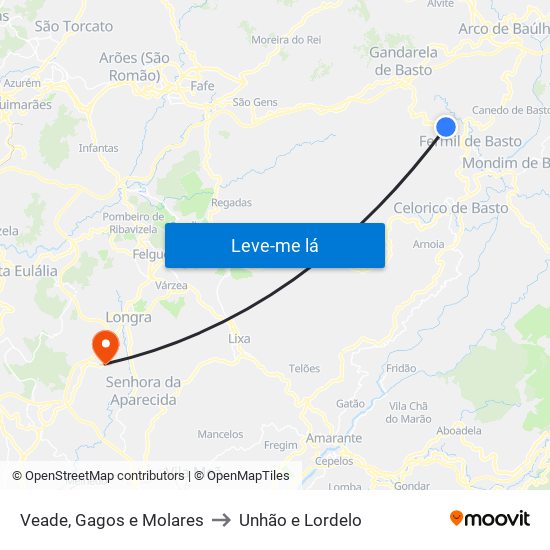 Veade, Gagos e Molares to Unhão e Lordelo map