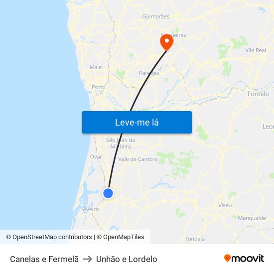 Canelas e Fermelã to Unhão e Lordelo map