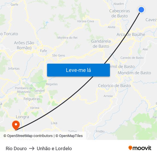 Rio Douro to Unhão e Lordelo map