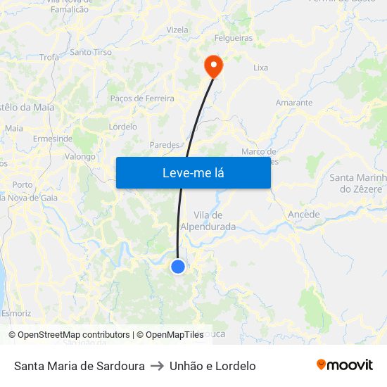 Santa Maria de Sardoura to Unhão e Lordelo map