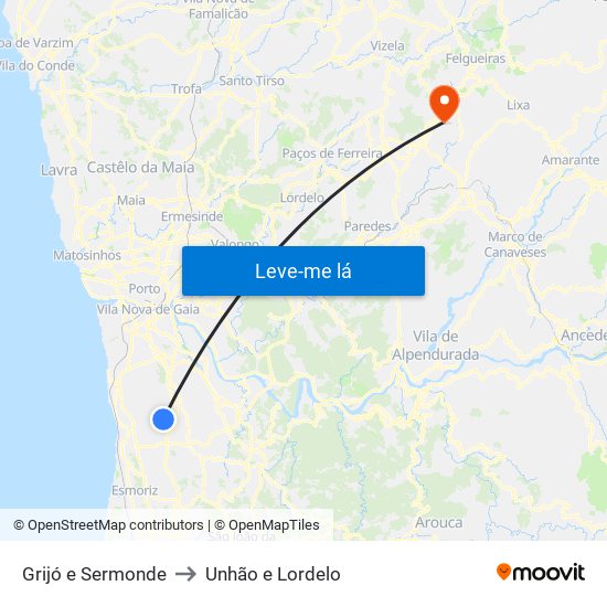 Grijó e Sermonde to Unhão e Lordelo map