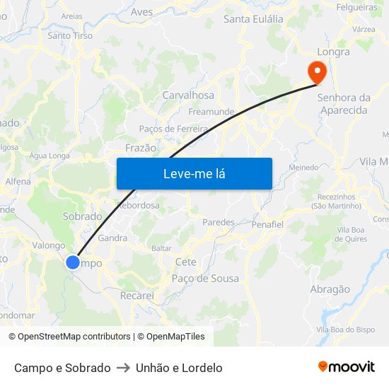 Campo e Sobrado to Unhão e Lordelo map