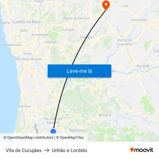 Vila de Cucujães to Unhão e Lordelo map