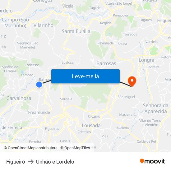 Figueiró to Unhão e Lordelo map
