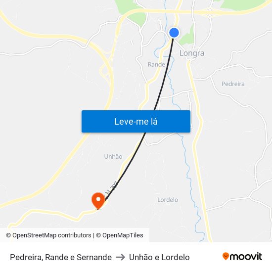 Pedreira, Rande e Sernande to Unhão e Lordelo map