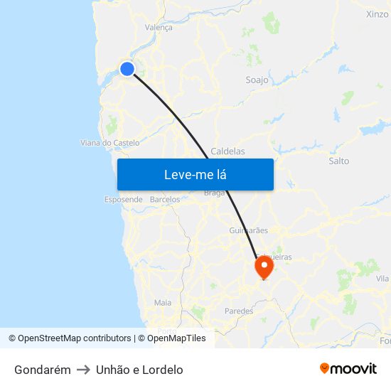 Gondarém to Unhão e Lordelo map
