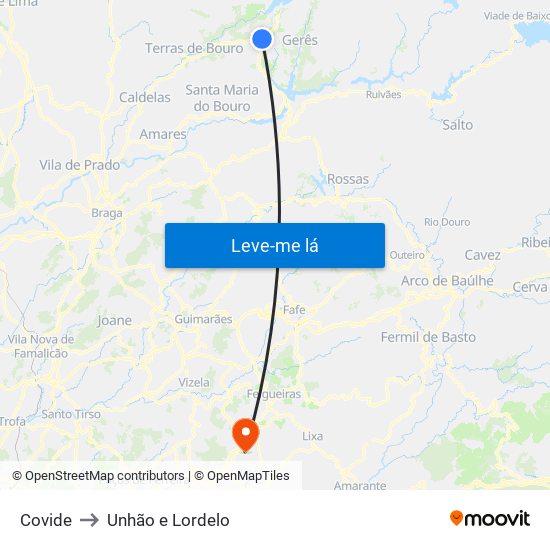 Covide to Unhão e Lordelo map