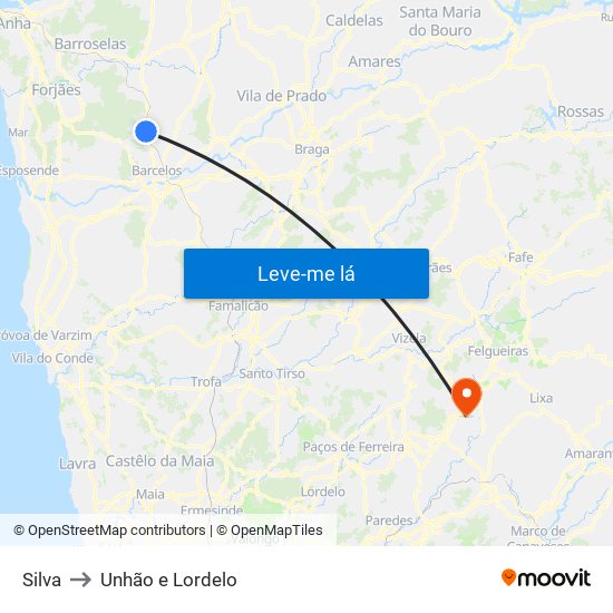 Silva to Unhão e Lordelo map
