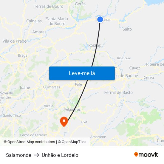 Salamonde to Unhão e Lordelo map
