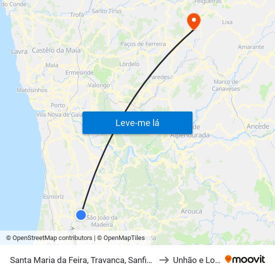 Santa Maria da Feira, Travanca, Sanfins e Espargo to Unhão e Lordelo map
