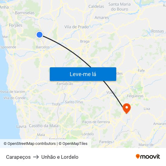 Carapeços to Unhão e Lordelo map