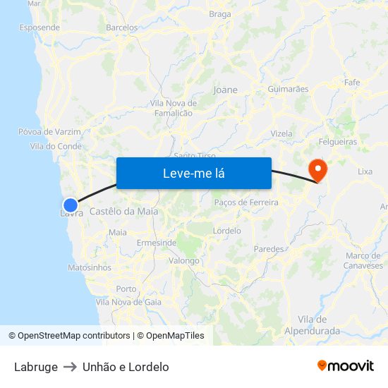 Labruge to Unhão e Lordelo map