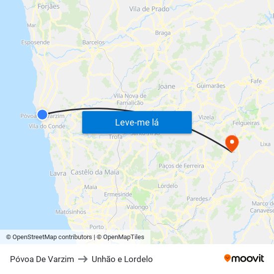 Póvoa De Varzim to Unhão e Lordelo map