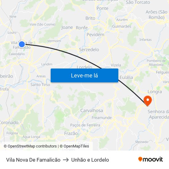 Vila Nova De Famalicão to Unhão e Lordelo map