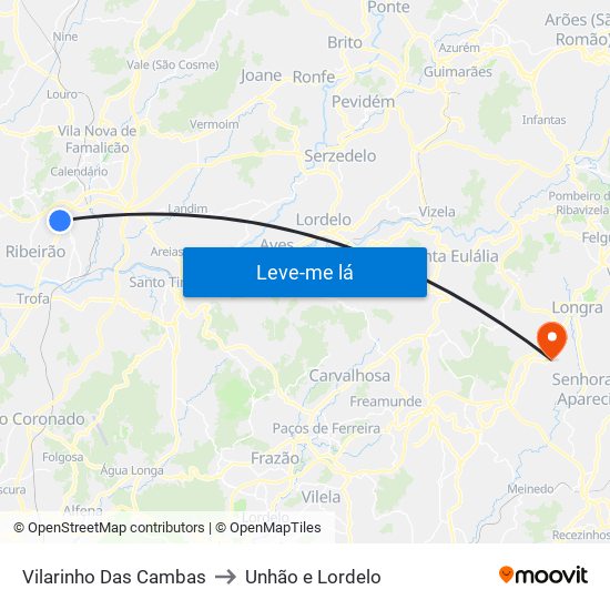 Vilarinho Das Cambas to Unhão e Lordelo map