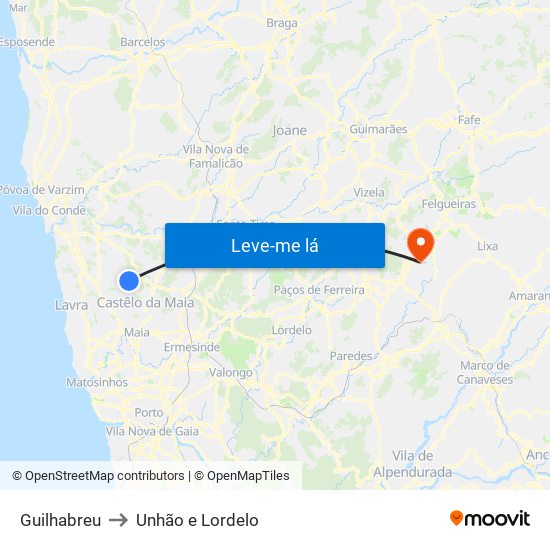 Guilhabreu to Unhão e Lordelo map