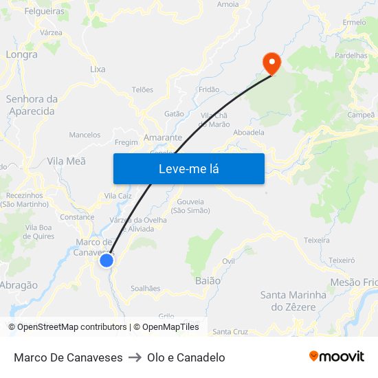 Marco De Canaveses to Olo e Canadelo map