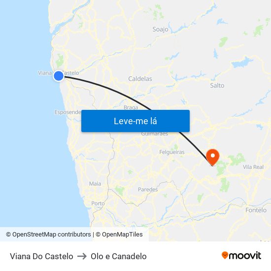 Viana Do Castelo to Olo e Canadelo map